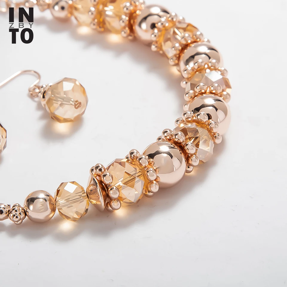 Модный комплект ювелирных изделий стеклянные бусины висячие серьги с колье