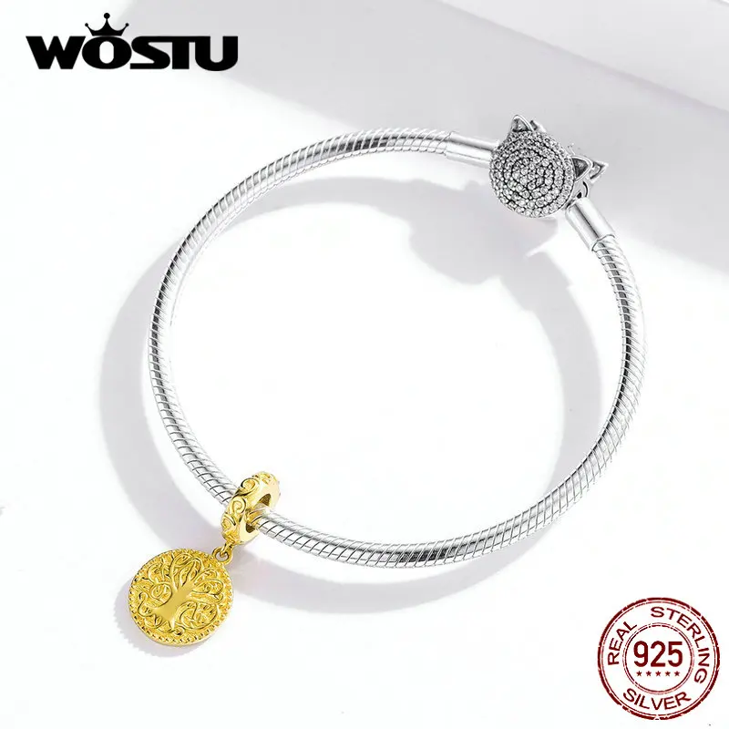 Женские Подвески WOSTU Tree of life из стерлингового серебра 925 пробы с золотыми бусинами