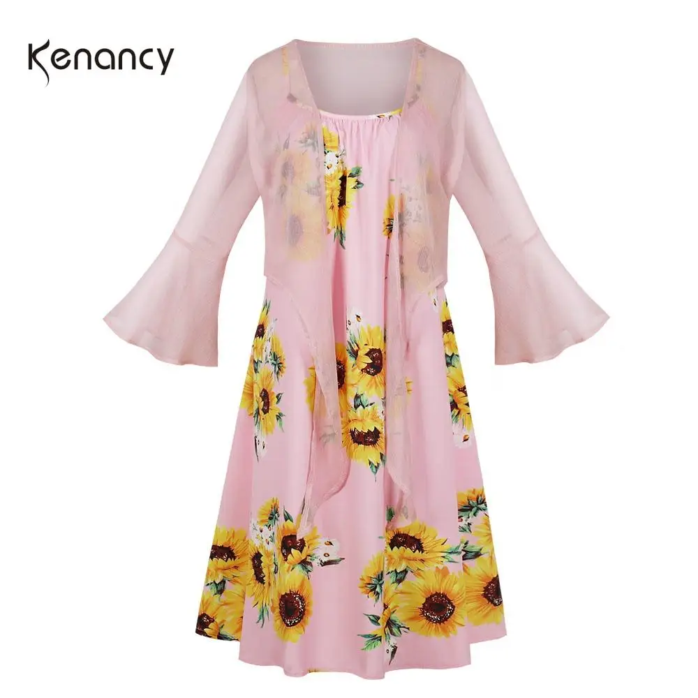 Летнее пляжное платье Kenancy в стиле бохо с принтом подсолнухов и расклешенными