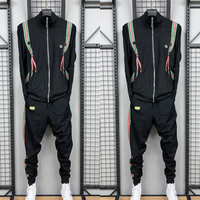 Early autumn new leisure sports two-piece suit men's long-sleeved trousers personalized suit