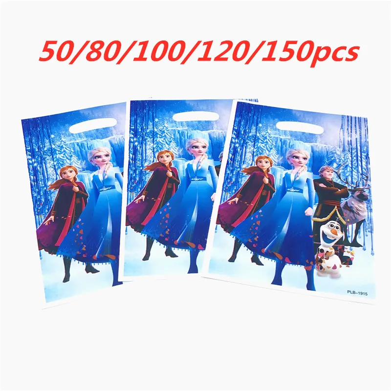 Snow Queen Party Loot Bag Frozen 2 Anna Elsa Theme Plastic Candy Bags Girls Kids Birthday Party Gift Supplies Wedding Decoration