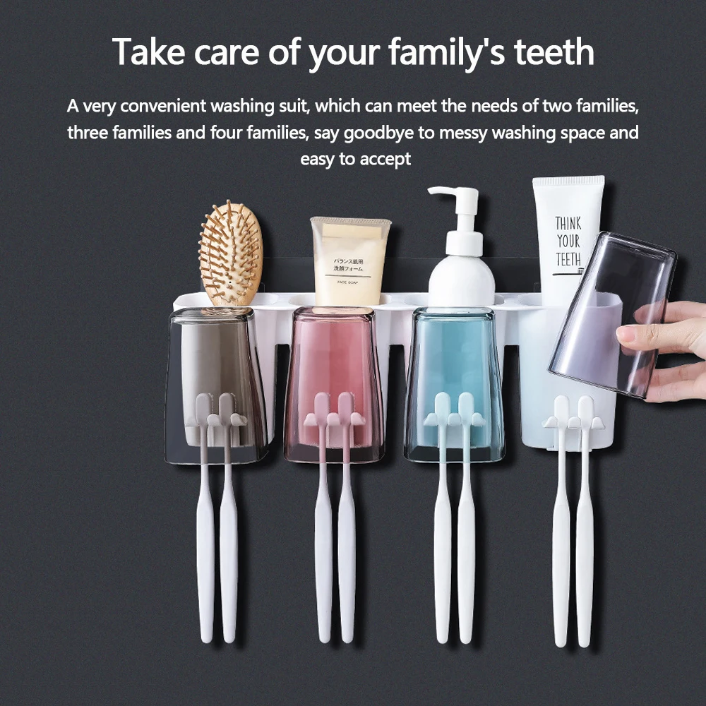 

Wall Mounted toothbrush holder Automatic toothpaste squeezer Bathroom accessories set Convenient toothbrush holder Space saving