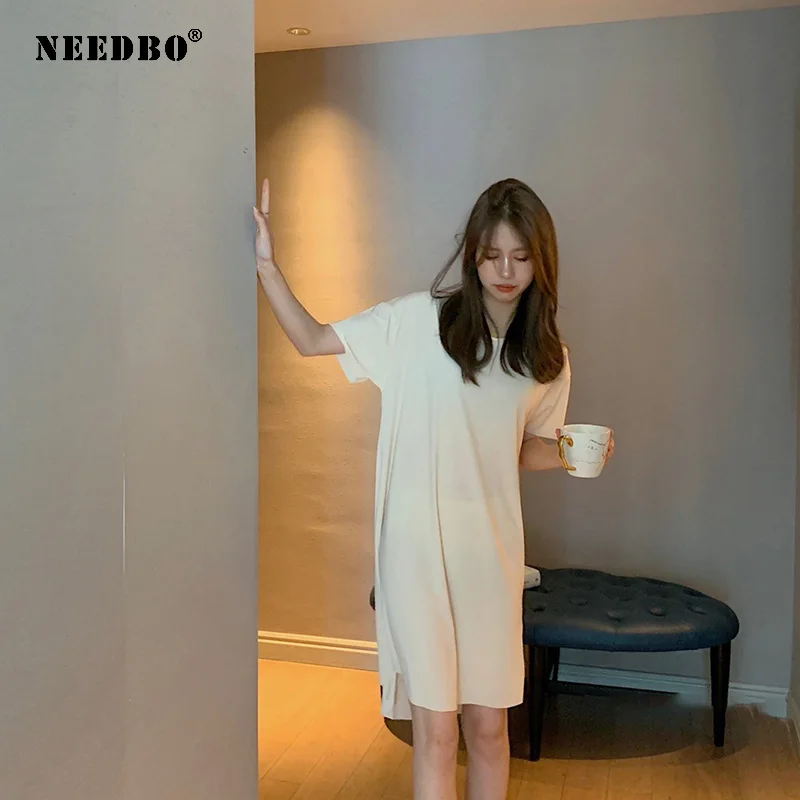NEEDBO женское повседневное элегантное платье с круглым вырезом и коротким рукавом, повседневный летний сарафан, модные сексуальные вечерние платья, женские Простые платья