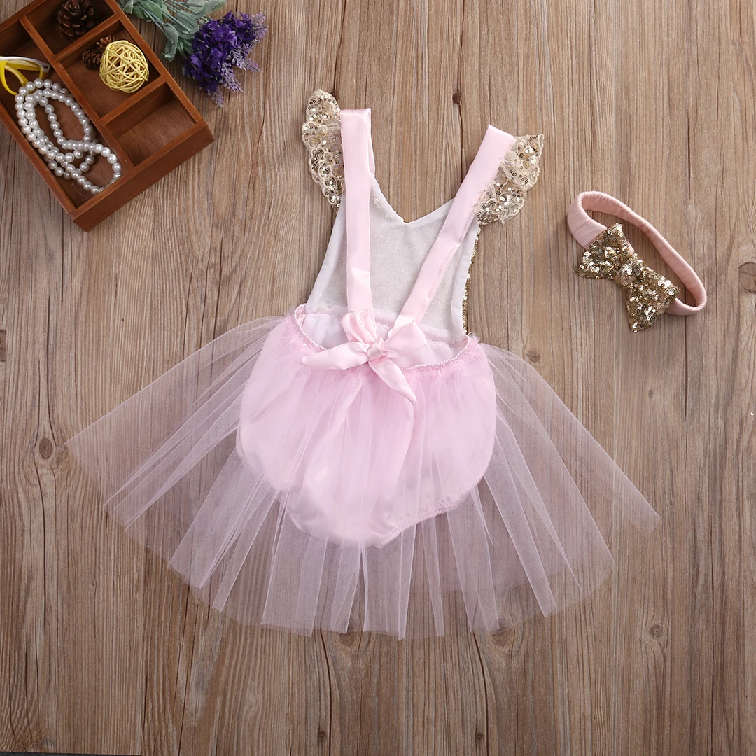 

Toddler Kid Newborn Baby Girl 0-3T Tulle Sequins Princess Lace Tutu Party Birthday Costumes For Girls Backless Jumpsuit