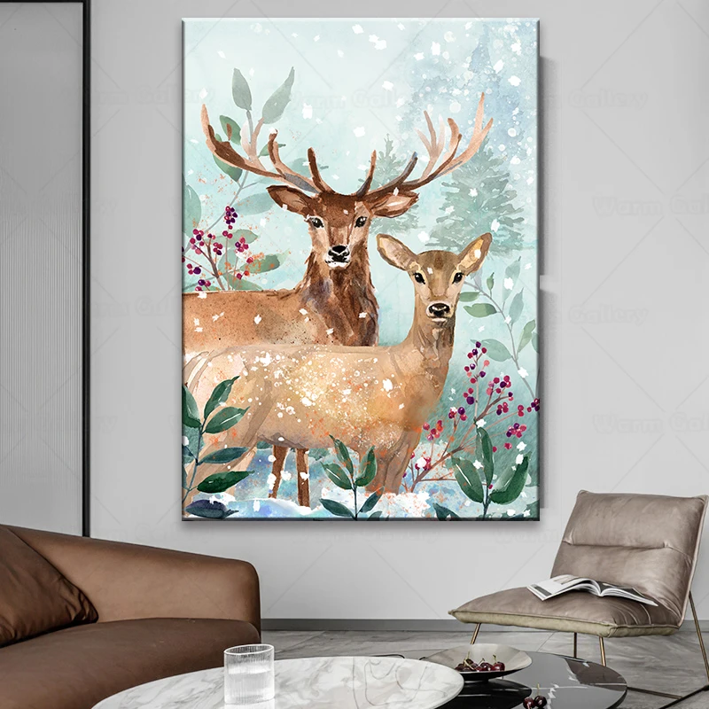 Нордический Акварель Ручная роспись Лось цветок декоративная картина офисный