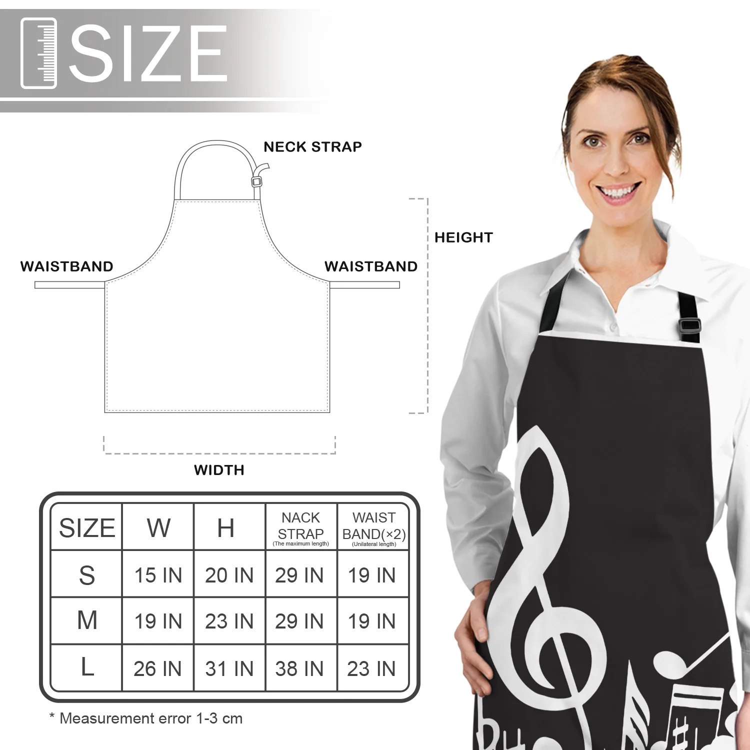 

Note Black White Kitchen Aprons BBQ Bib Apron for Cooking Baking Restaurant Pinafore Home Christmas Decorations