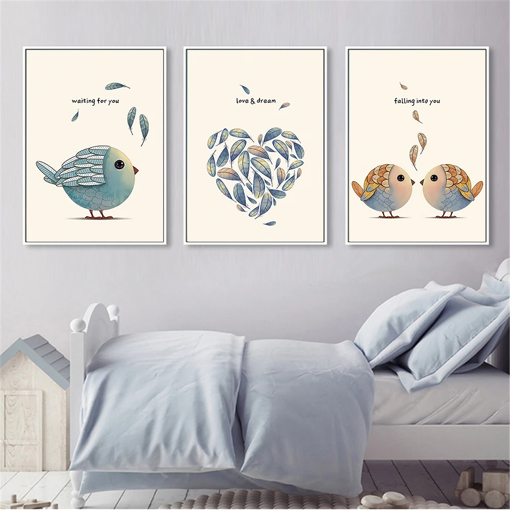 Nordic печать плакатов кофе, wall-Art Холст Картина Мечта "любовь" "птицы" в форме листа сердце фотографии животных на стену для Гостиная домашний декор