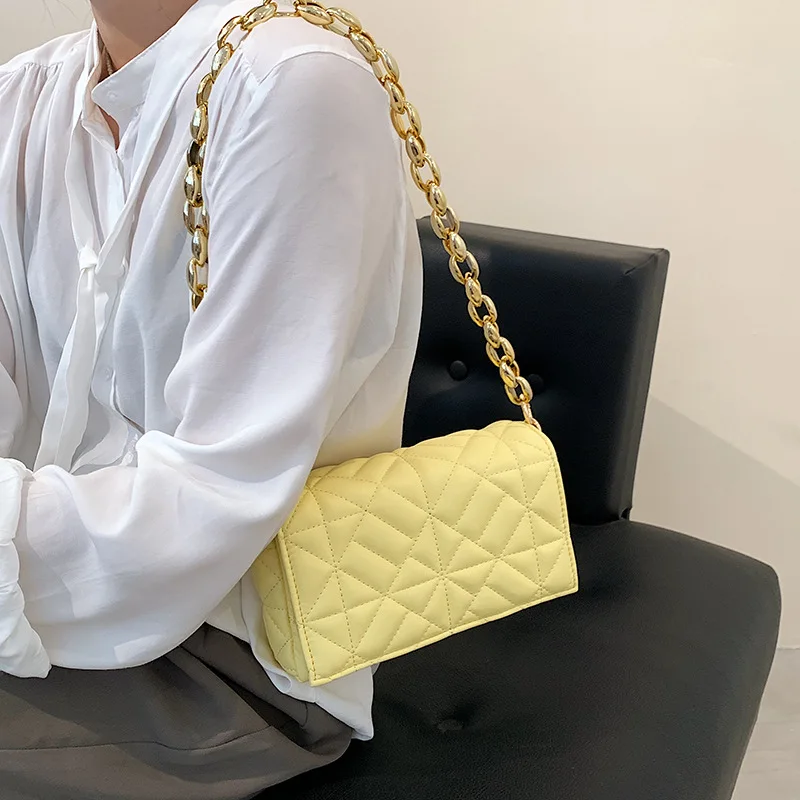 

Branded Women's Shoulder Bags 2020 Thick Chain Quilted Shoulder Purses And Handbag Women Clutch Bags Ladies Hand Bag
