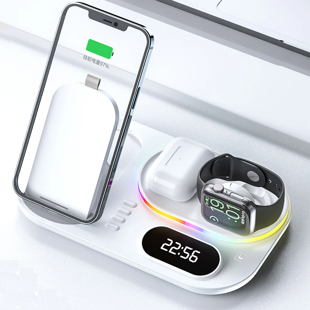 Tanie Bezprzewodowa ładowarka 4 W 1 Stojak Na IPhone 13 12 11 Pro Max Szybka Bezprzewodowa Stacja ładująca Stacja Dokująca Do Zegarka Apple 7 6 SE