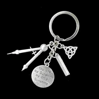 1pcs keychain new popular and fun handmade personality with compass ruler geometry text nameplate metal keychain gift