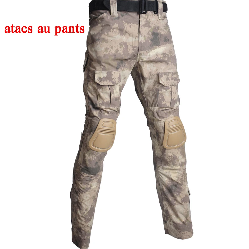 pants atacs au Уличная Военная тактическая Униформа для страйкбола Пейнтбольная камуфляжная охотничья одежда унисекс дышащая Боевая Стрельба Armys костюмы - Цвет: pants atacs au