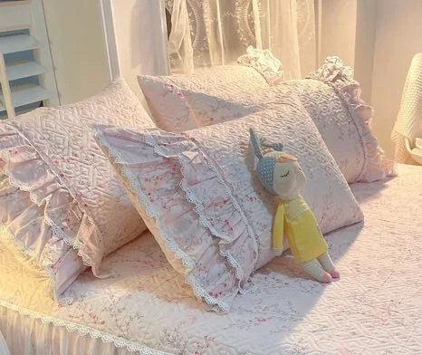 

Luxury Korean Princess Style Quilted Floral Lace Ruffles Pillowcases Edge Bedroom Use Pillow Case 48cm*74cm Bedding Home Textile