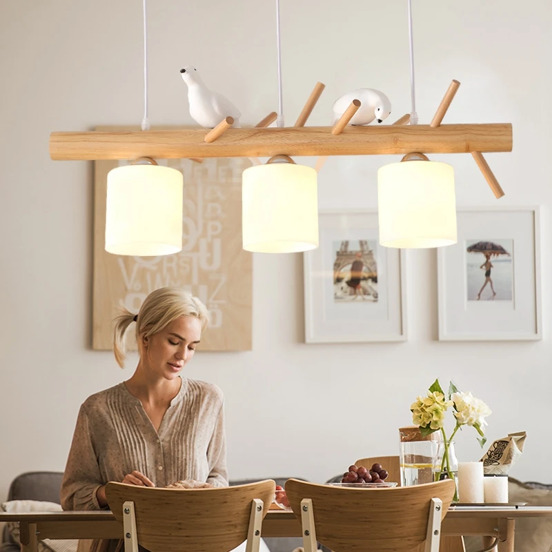 

Lustre Chandelier Lustres para sala de jantar E27 LED Adjustable Hanging Lights Wood Dining Room Kitchen Lighting Fixtures