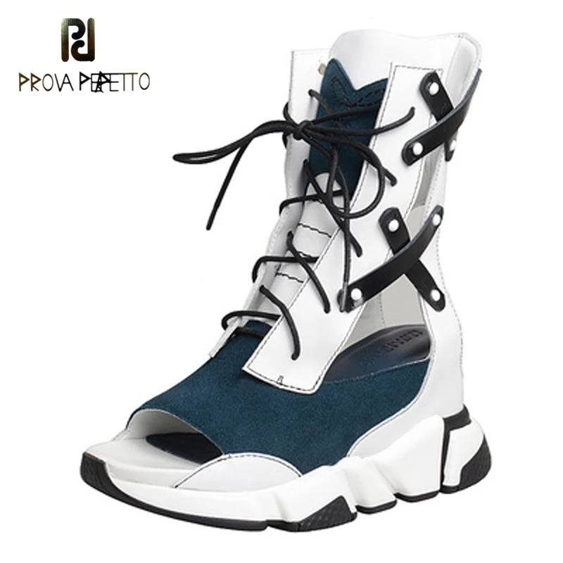 

2020 new summer sports sandal boot female leather lace-up thick-soled inner increase Roman student sports sandals