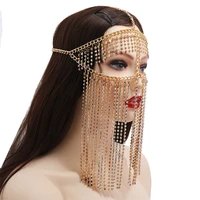 punk headpiece gold bridal tassel head chain tiara hair jewelry women rhinestone crystal forehead headband wedding accessories