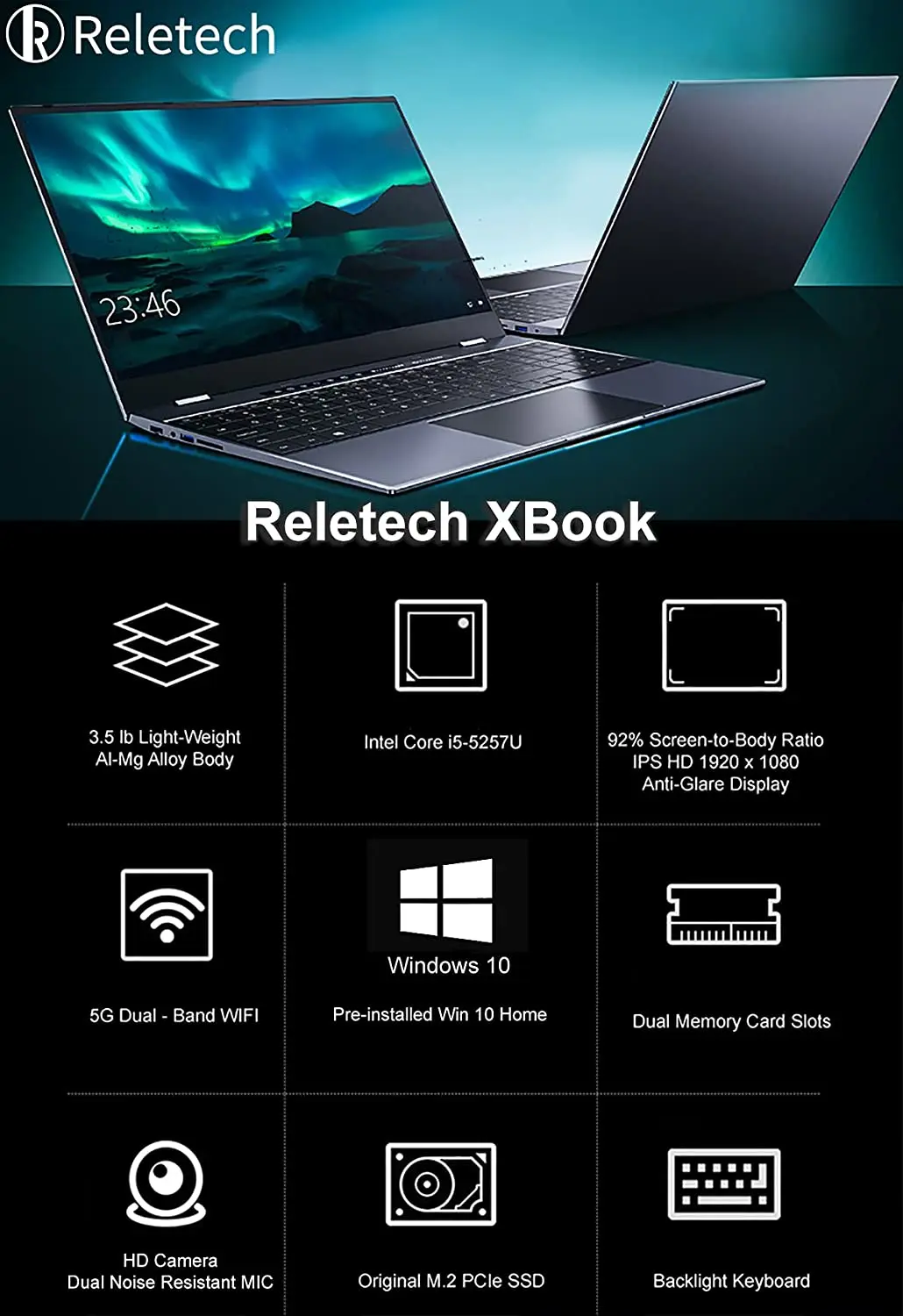 Reletech ноутбук Intel I5 5257U 15 6 дюймов игровой нетбук 16 Гб ОЗУ ТБ PCIe SSD офисный ПК