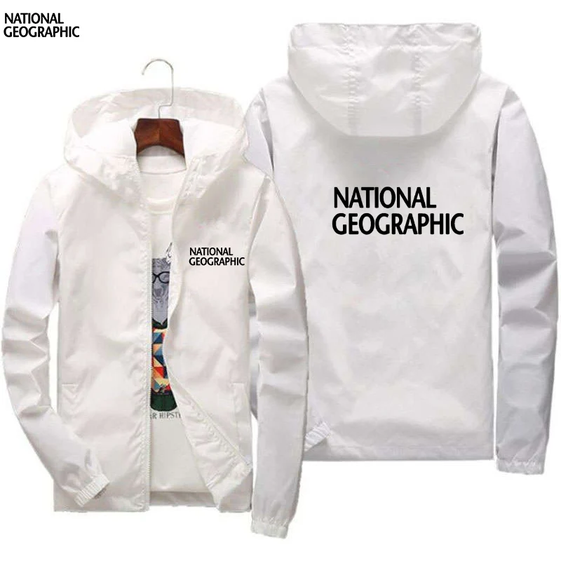 

National Geographic Logo 2021 Summer Men's New Sunscreen Clothing Jacket Fashion Brand Printing Men Sunscreen Trench CoatHoodie