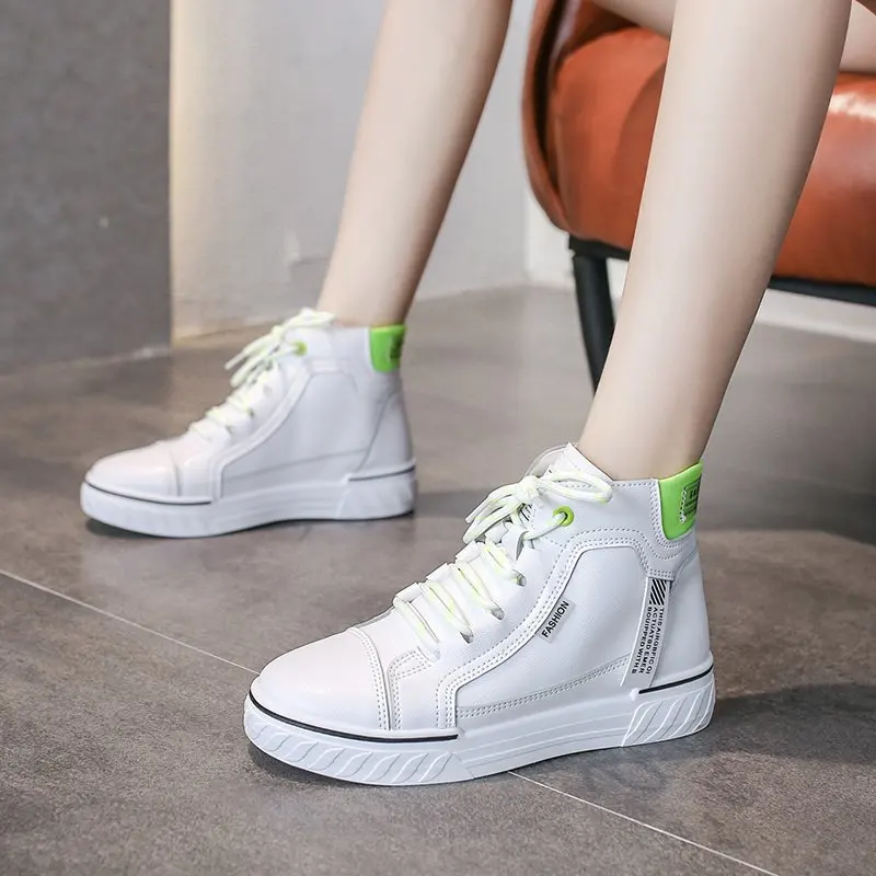 

2020 Autumn Fashion High Top Sneakers Women Casual Shoes White Flat Female Lace Up Trainers Women Shoes Chaussure Boots A415