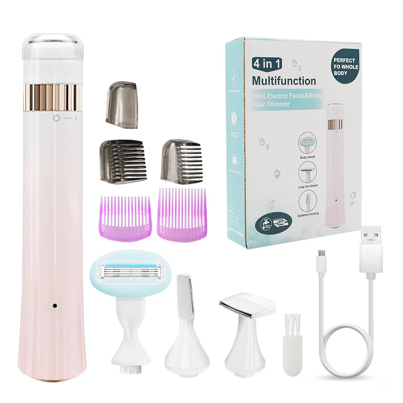 

4 in 1 Electric Hair Remover Rechargeable Lady Shaver Nose Hair Trimmer Eyebrow Shaper Leg Armpit Bikini Trimmer Women Epilator