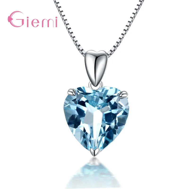 

Heart Of Ocean Pendant Necklace For Women 925 Sterling Silver Blue Cubic Zirconia Link Chain Necklaces Jewelry Female Bijoux