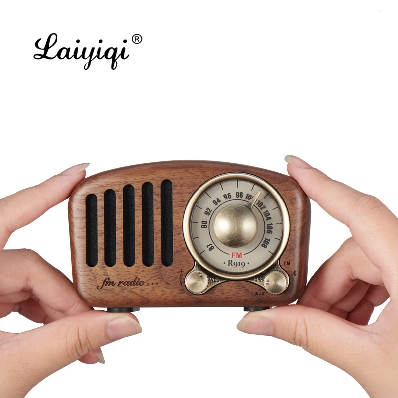Laiyiqi 2021 Ретро твердый деревянный мини динамик Bluetooth 4 2 FM радио портативный