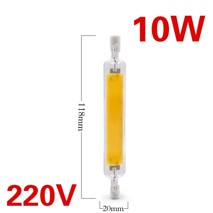 R7S 118 10W EnwYe COB R7S Светодиодный лампа стеклянная трубка сменная галогеновой лампы прожектор 3 Вт 5 Вт 8 Вт 10 Вт R7S 78 R7S 118 переменного тока 220V 240V - Испускаемый цвет: R7S 118 10W