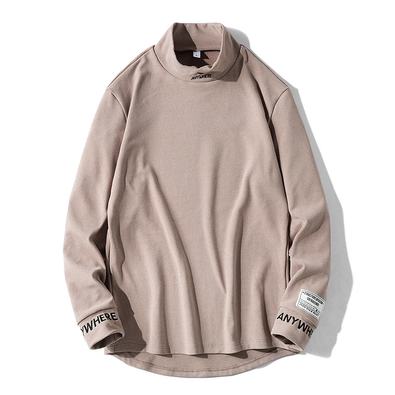 

Embroidery T-Shirts Spring Mens Long Sleeve Letter Turtleneck T Shirt Streetwear Casual T-shirts Men Fashion Tee 4XL Black Tops