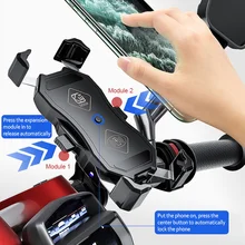 3 in 1 15W Qi Wireless Charger Motorcycle Phone Holder QC3.0 USB Fast Charging Semiautomatic 360 Rotation Phone Stand Bracket