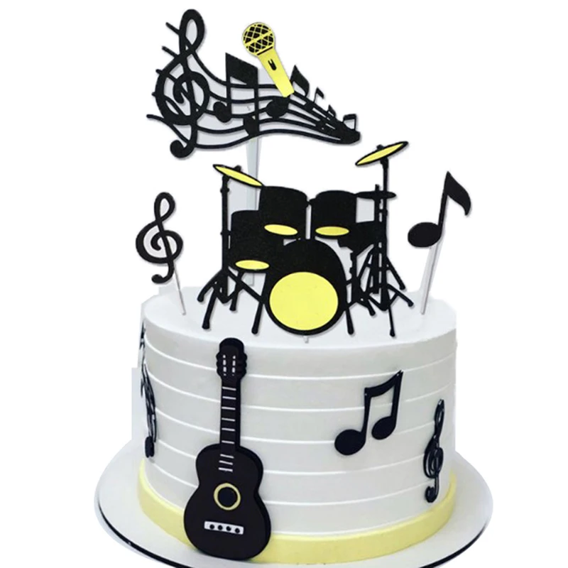 

Musical Note Happy Birthday Cartoon Cake Topper Cupcake Flag Paper Guitar Baby Shower Birthday Cake Baking Party Decoration