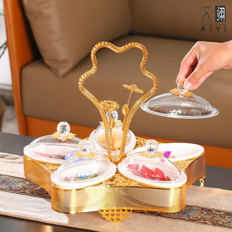 

luxury metal compartment divided plates food dry fruit candy snacks storage trays party wedding decoration serving tray plate