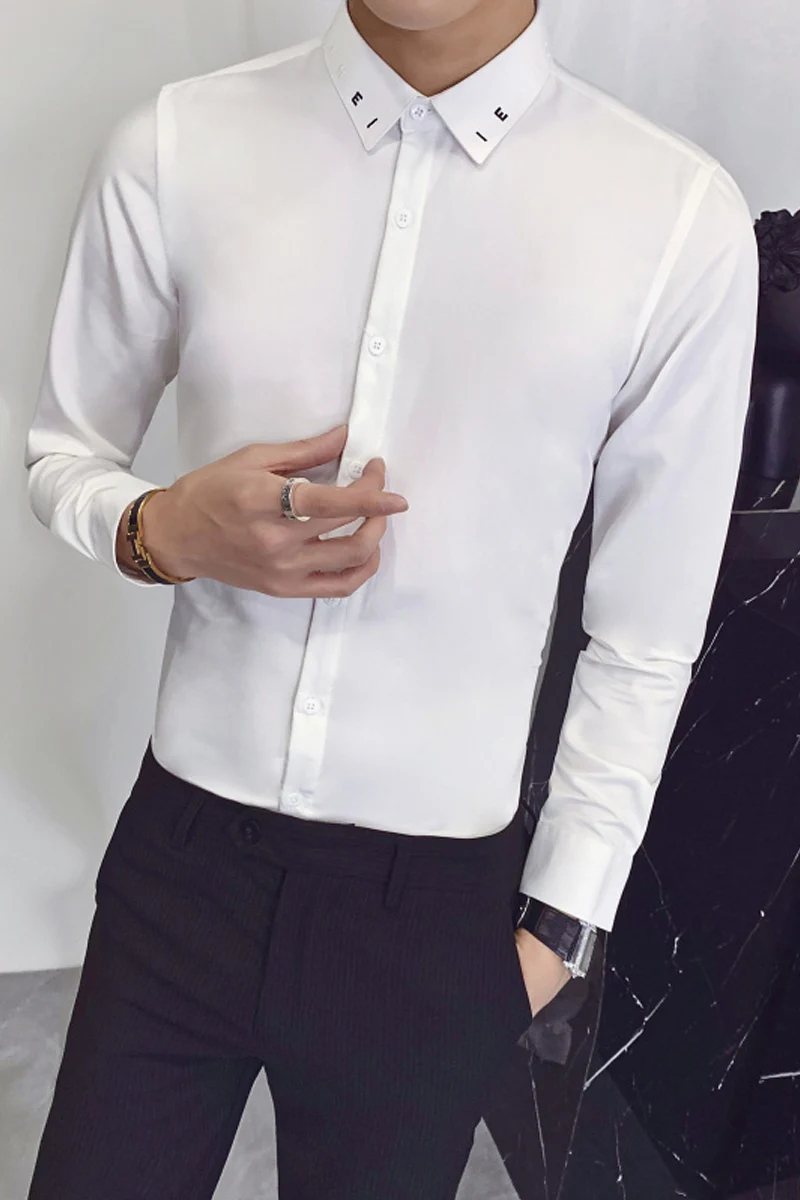 

2020 Mens Casual Business Shirt Slim Fit Long Sleeve Shirts Men Dress Solid Color Tuxedo Wedding Streetwear Social Chemise Homme