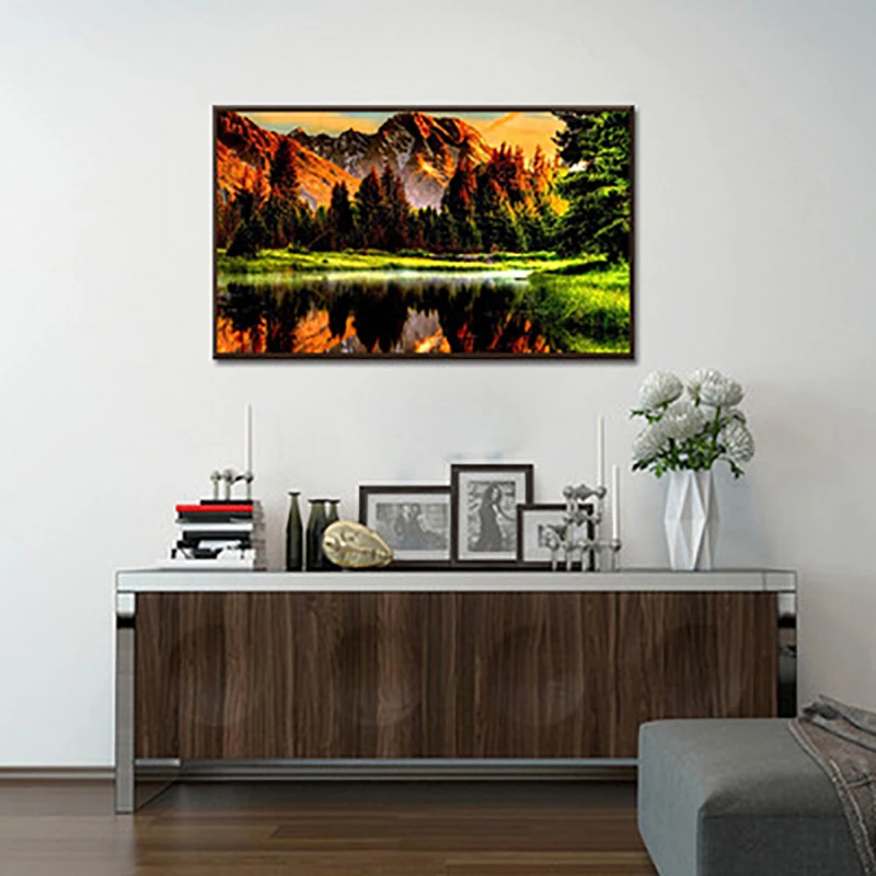 

Diamond Painting DIY Cross Stitch Forest Spring Diamond Embroidery Natural Landscape Lake Tree Bead 5d Rhinestone Mosaic Picture