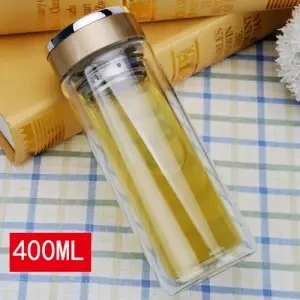 Стеклянная чашка для чая с крышкой микро-с термоизоляцией, двойной емкости большой емкости для мужчин и женщин питьевой воды чая офиса ручки чашки - Цвет: 400ML