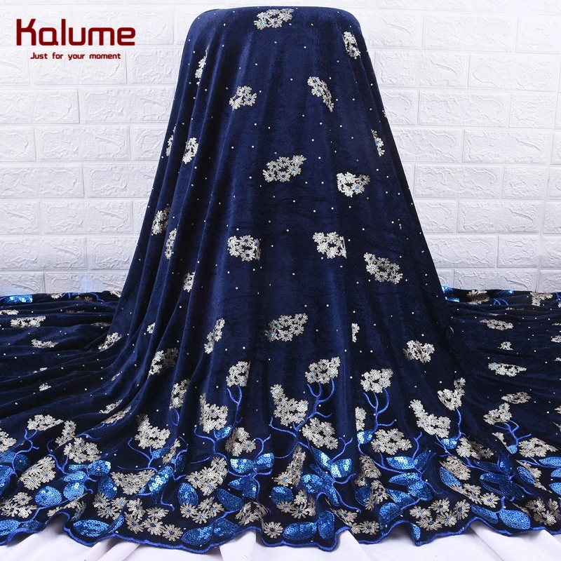 Kalume африканская бархатная кружевная ткань с блестками высокого качества