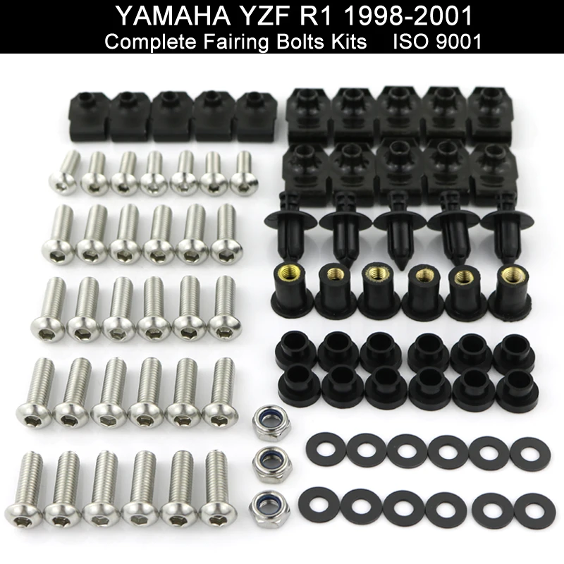 

Подходит для YAMAHA YZFR1 YZF R1 1998 1999 2000 2001, полный комплект болтов для мотоцикла, зажимы для обтекателя из нержавеющей стали