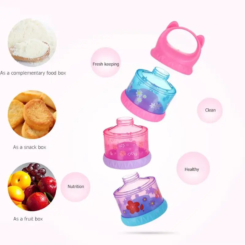 3 Layers Baby Food Storage Box Cartoon Printed Portable Toddler Formula Cereal Milk Drinking Powder Case Container Feeding | Мать и