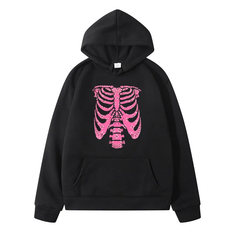 

Female sweatshirt Skull bone print jacket hooded cardigan sweater loose street hip-hop Streetwear Oversized hoodie coat winter