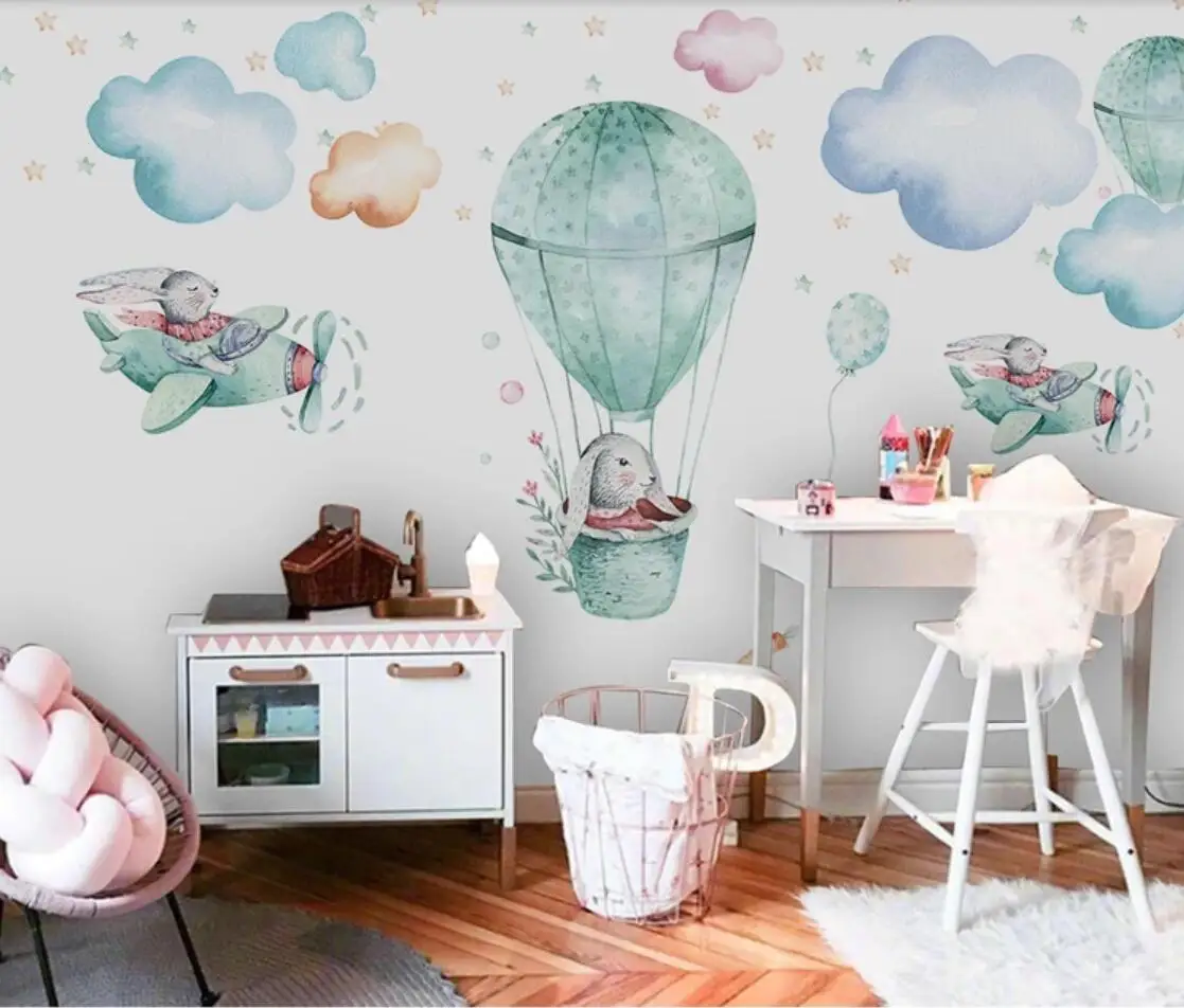 Горячий воздушный шар животные обои роспись для детской комнаты контактная