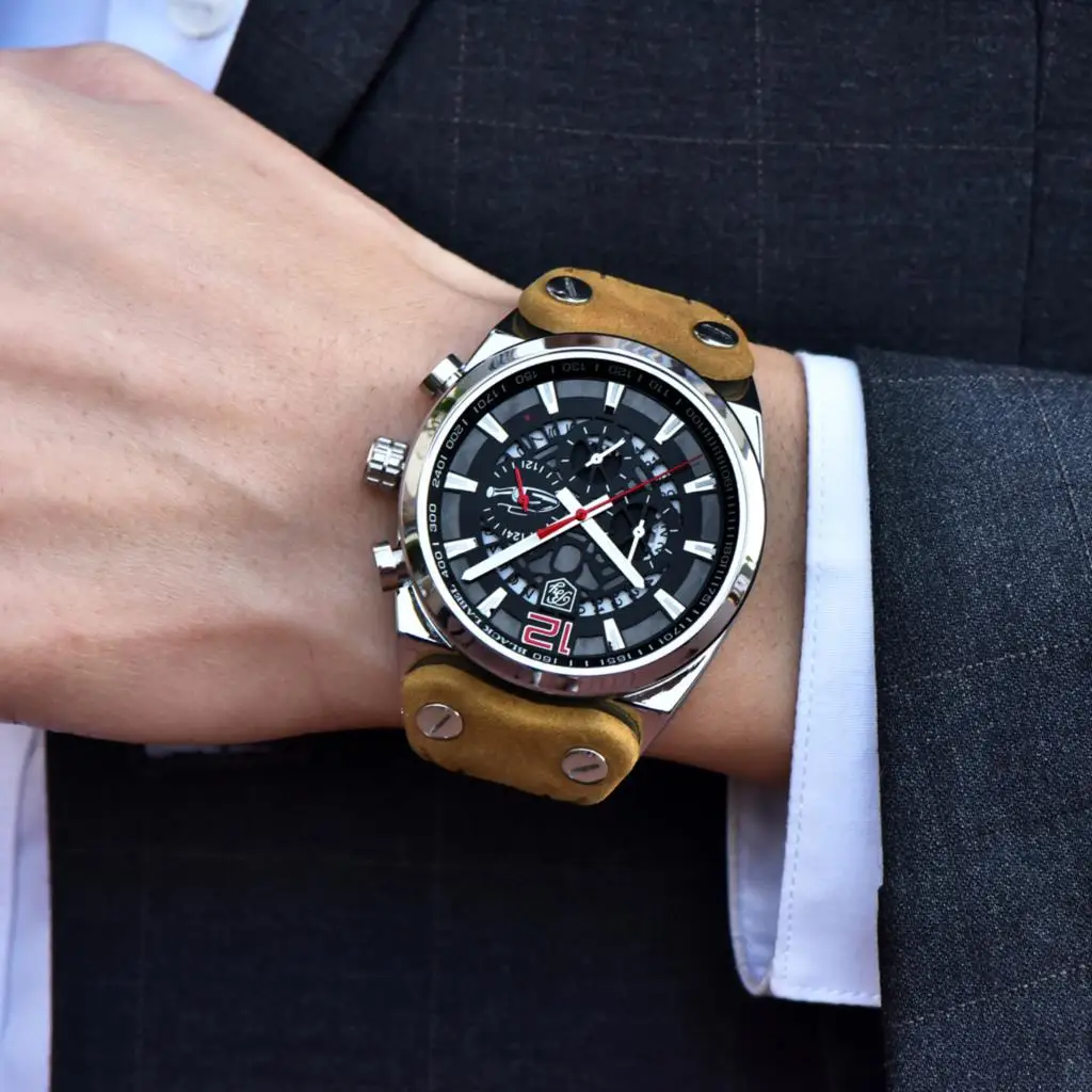 BENYAR Chronograph Sport Mens Watches Fashion Brand Military Waterproof Leather strap Quartz Watch Clock Relogio Masculino enlarge