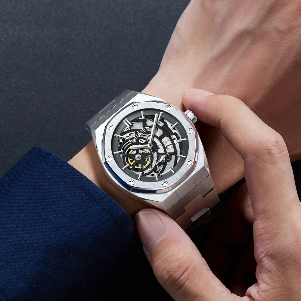 

CADISEN 100M Waterproof Swimming Men Watches Luxury Skeleton Automatic Mechanical Watch Men Sapphire Glass Japan Movement Hollow
