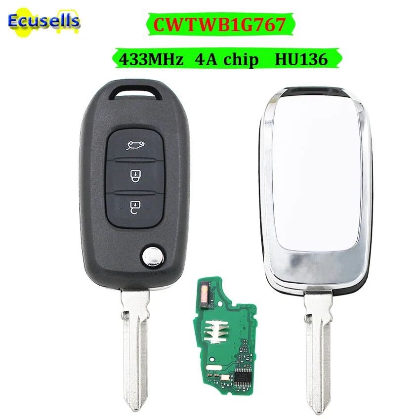 3 кнопки флип удаленный ключ 433 МГц PCF7961 4A чип для Renault Kadjar Captur Megane символ 2013 2017