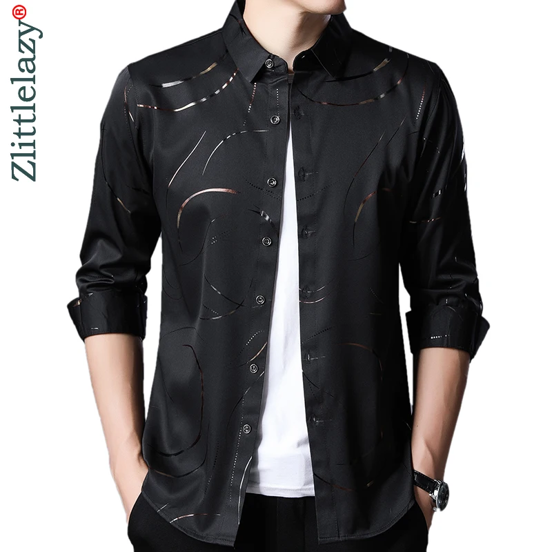

2021 Brand Casual Luxury Gilding Long Sleeve Slim Fit Men Shirt Streetwear Social Dress Autumn Shirts Mens Fashions Jersey 92342