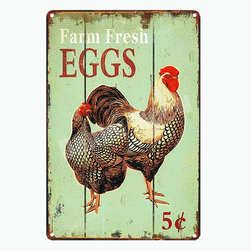 Ферма свежие яйца ретро-пластина счастливая курица винтажные металлические