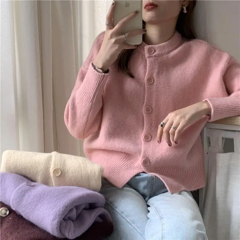 2021 Women Autumn Winter New Loose O-neck Cardigan Coats Female Solid Color Knitted Jackets Ladies Warm Sweater Overcoats P281 |