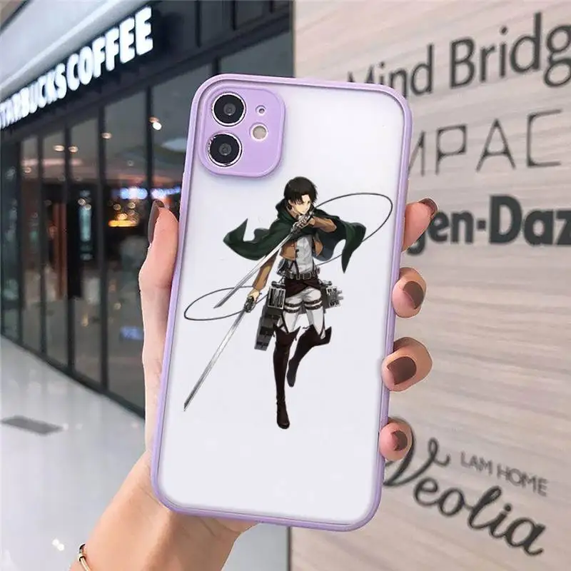 

attack on titan Phone Case For iPhone 12 11 Mini Pro XR XS Max 7 8 Plus X Matte transparent Purple Back Cover