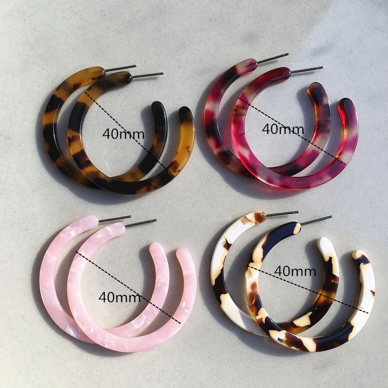 UJBOX New Japanese Korean Acetate Earrings Women Thin Big Acetic Acid Hoop Factory Wholesale | Украшения и аксессуары