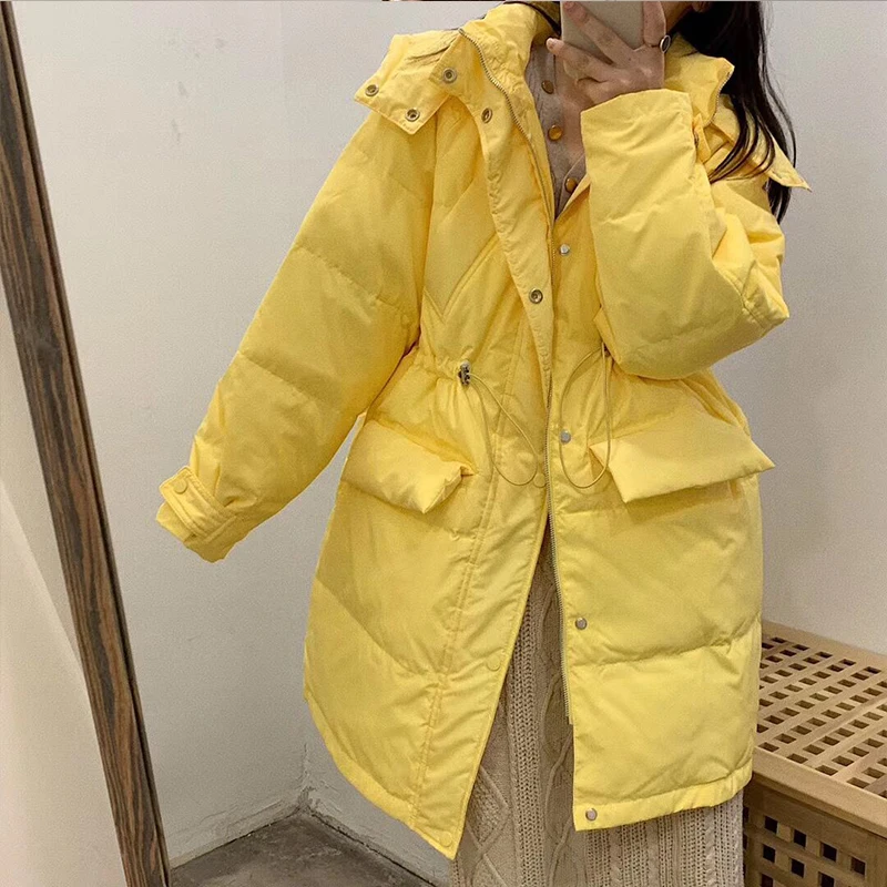 Женская длинная куртка с капюшоном Fitaylor свободное пуховое пальто на белом утином