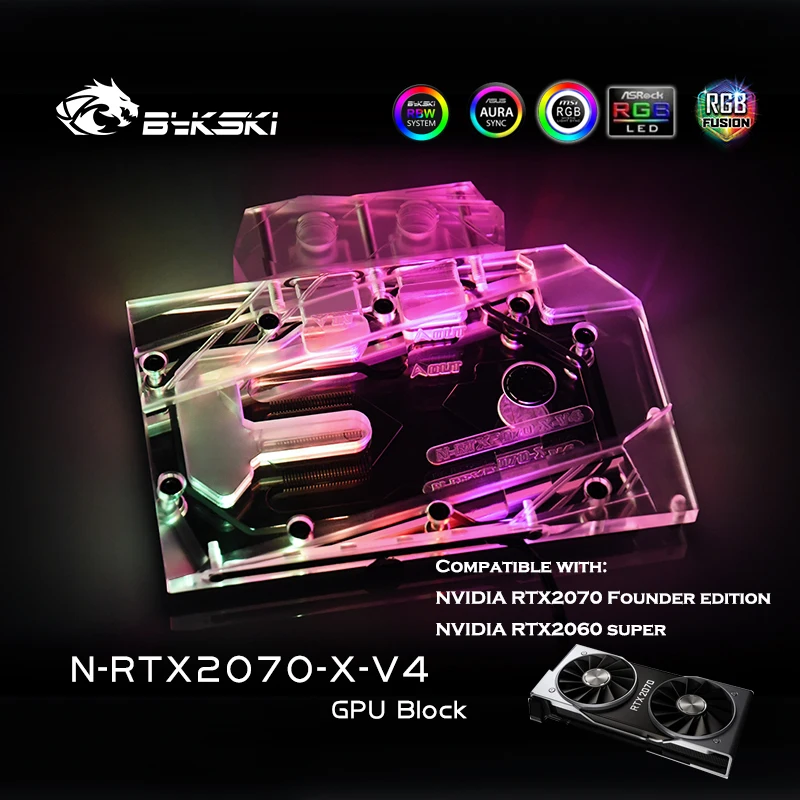 Bykski полный охват RGB / A-RGB GPU блок водяного охлаждения для NVIDIA RTX2070 основатель