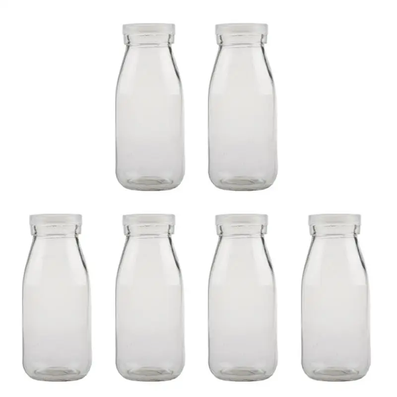Прозрачная стеклянная бутылка 6 шт. 250 мл термостойкая утолщенная для молока