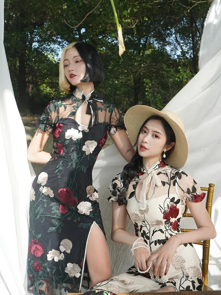 

Четыре цзиней домашние Fangzong черный девичий Повседневный улучшенного качества молодых платье Ципао в китайском стиле, в стиле ретро; Пикант...